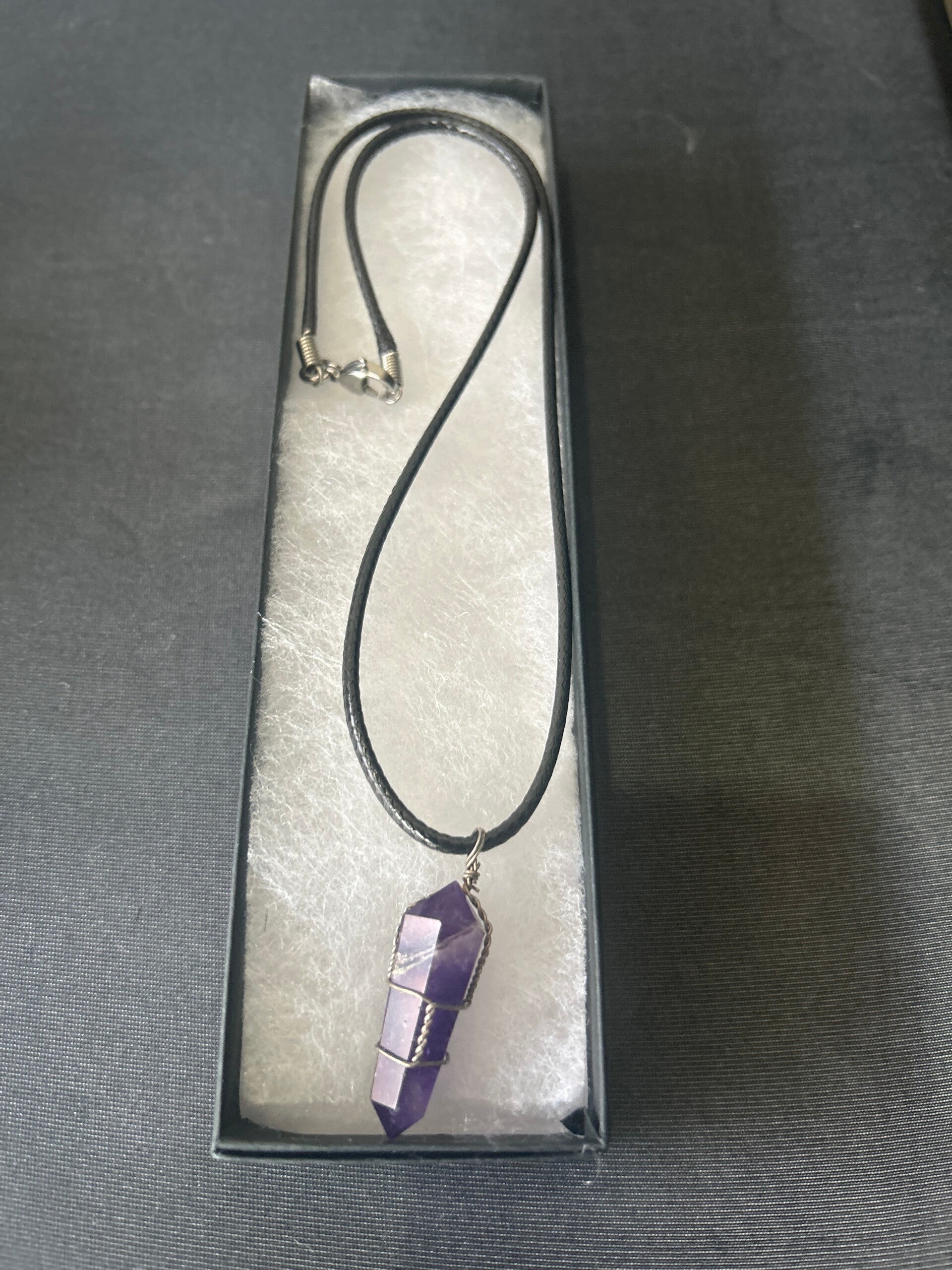 Amethyst Pendant on Black Waxed Necklace Cord With Lobster Clasp