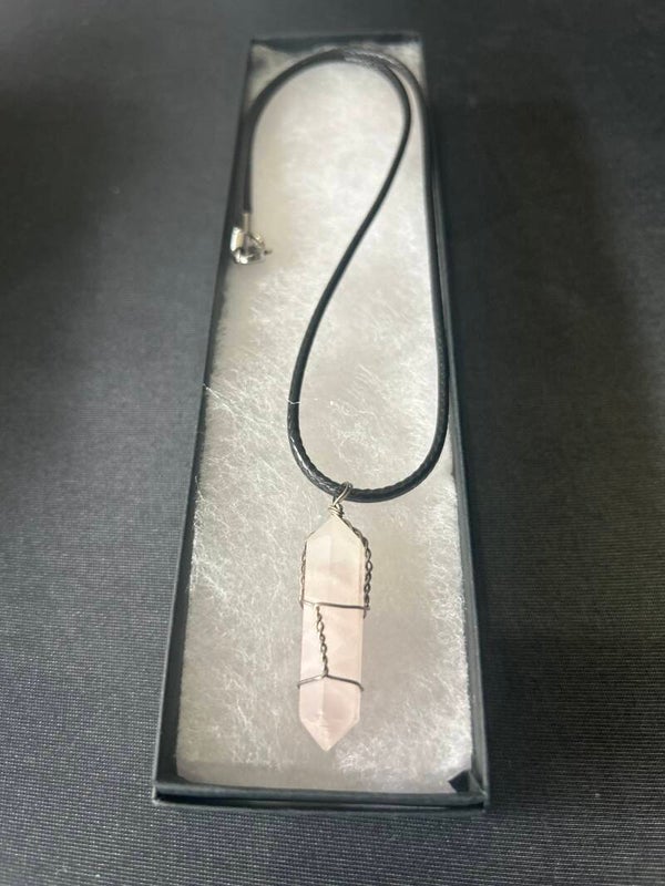 Rose Quartz - Pendant on Black Waxed Necklace Cord With Lobster Clasp