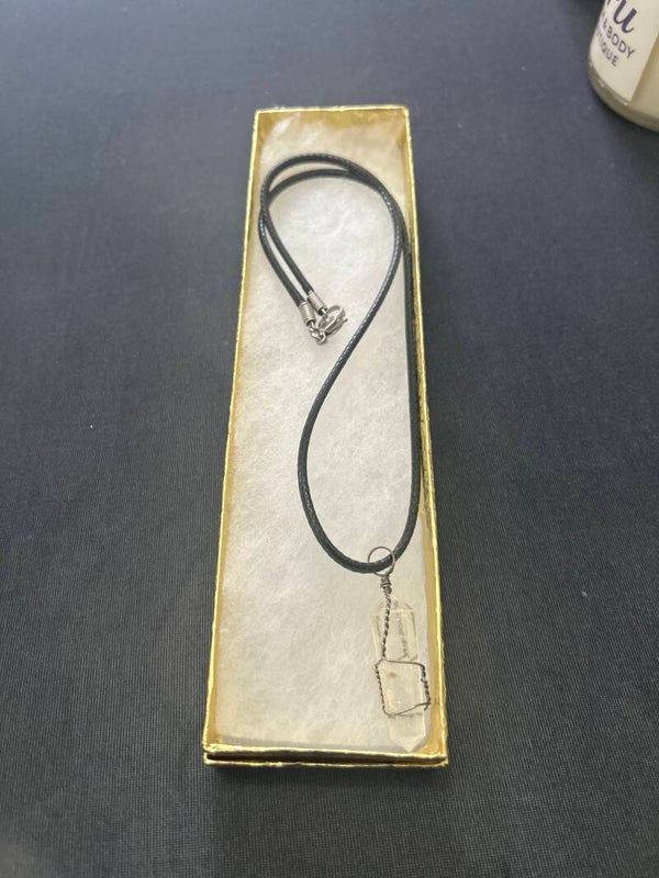 Clear Quartz - Pendant on Black Waxed Necklace Cord With Lobster Clasp
