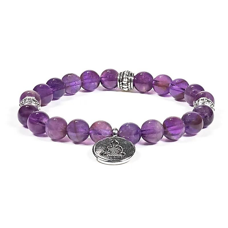 Mala/armband van amethist met elastiek en Boeddha-motief