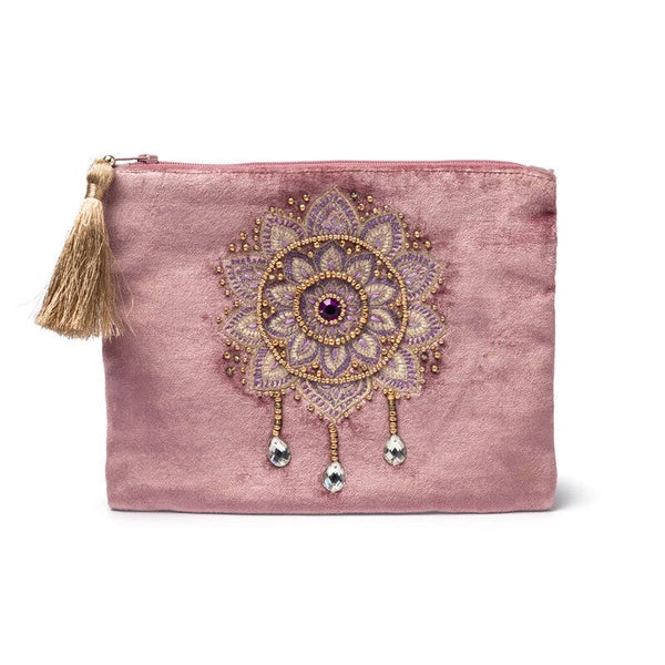 Lila fluwelen etui met ritssluiting en mandala