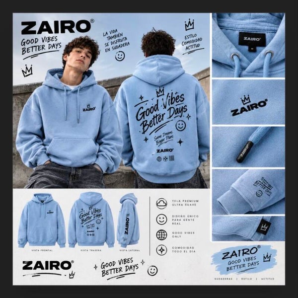 SUDADERA AZUL GOOD VIBES BETTER DAYS
