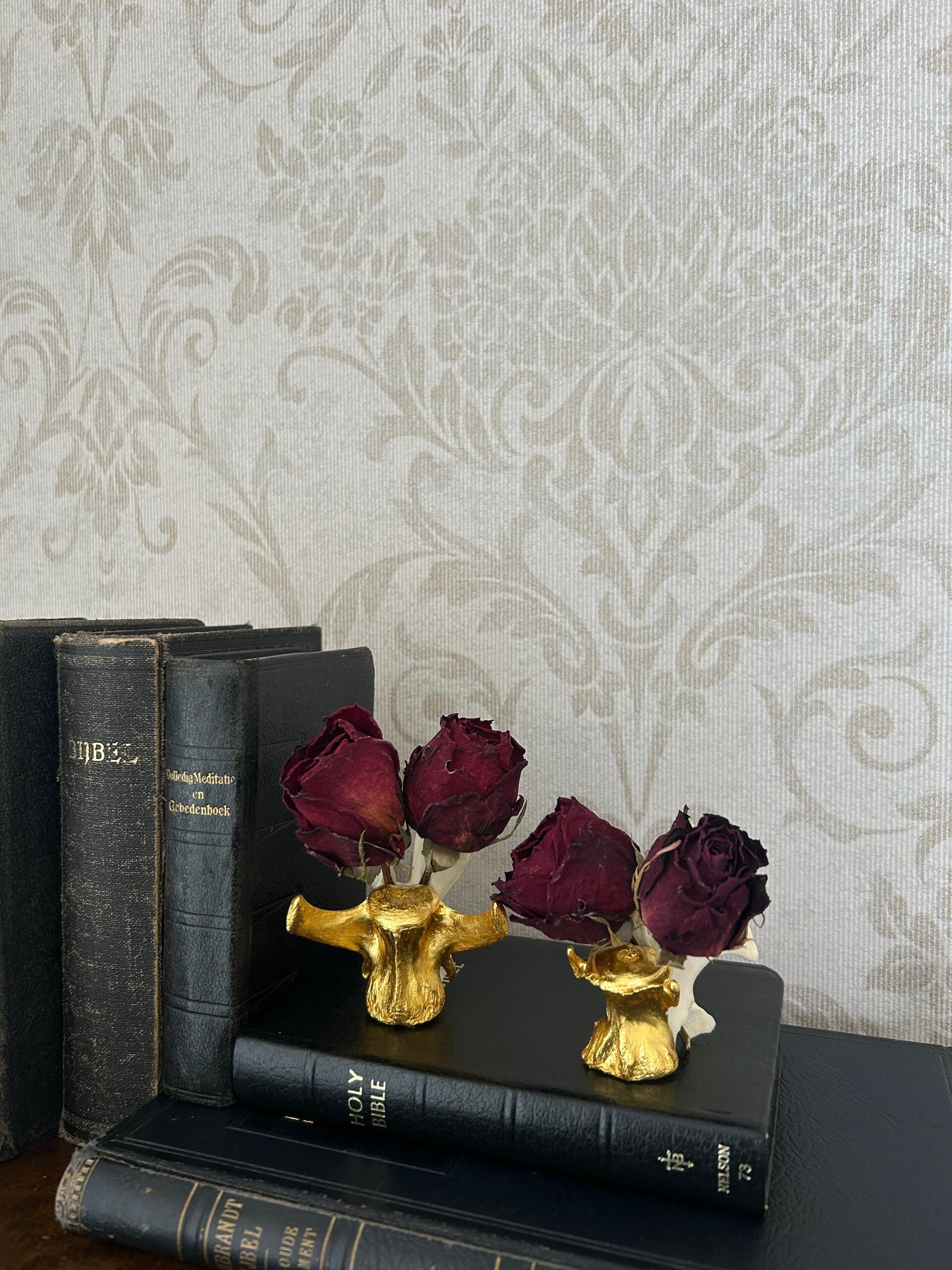 Kangaroo vertebrae with dried roses