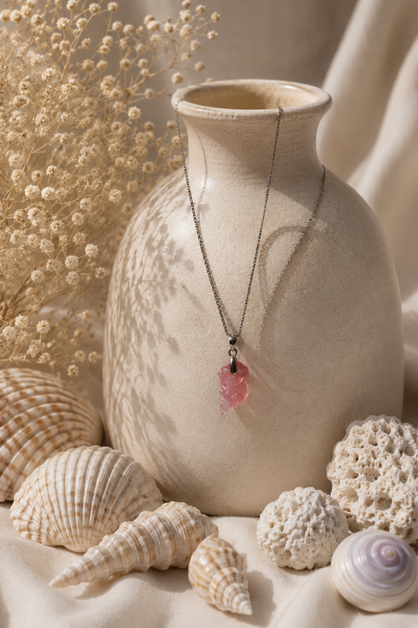 Pink Fluorite Shell Pendant s925