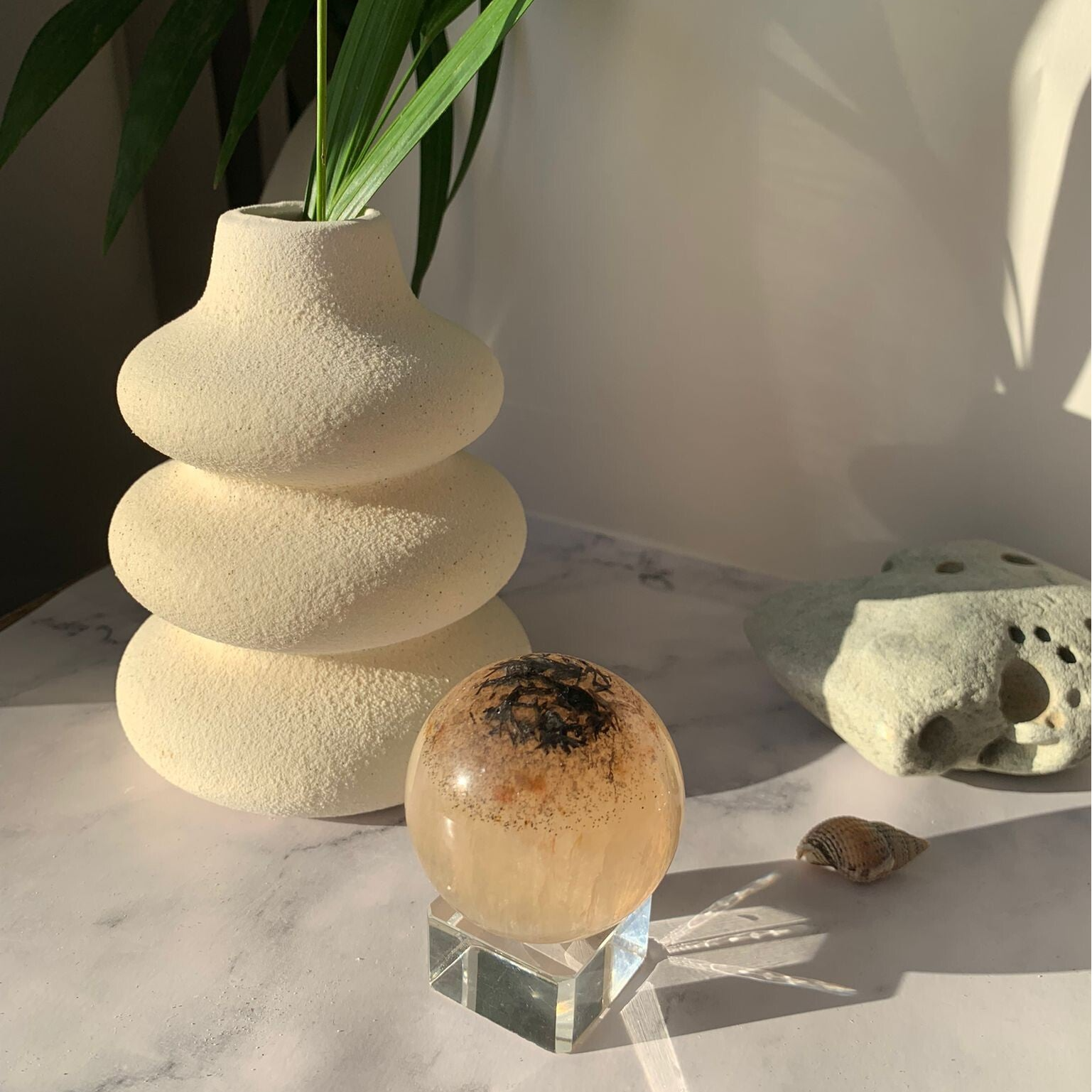 Fluorite, Black Tourmaline & Pyrite Sphere