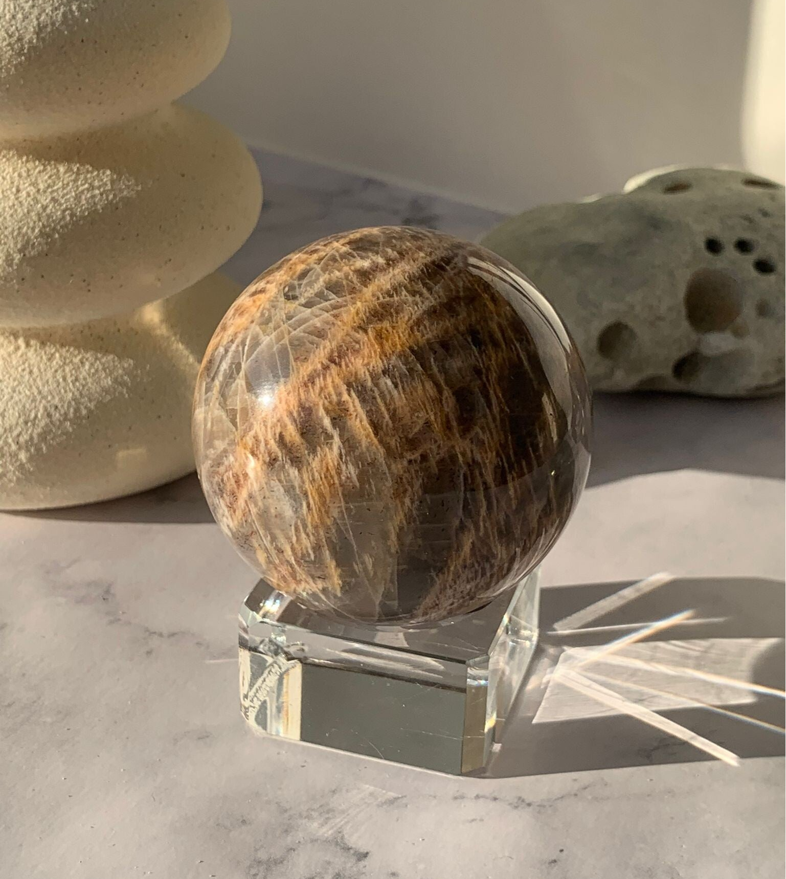 Black moonstone & Sunstone Sphere