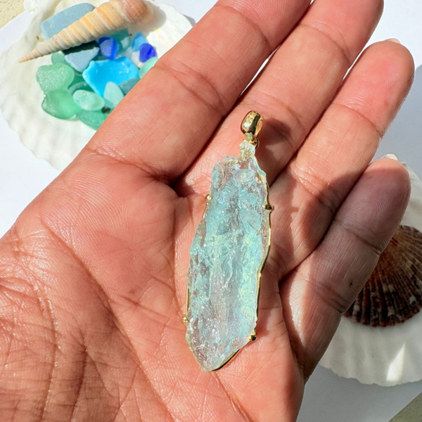 Raw Aquamarine Pendant  S925 Silver