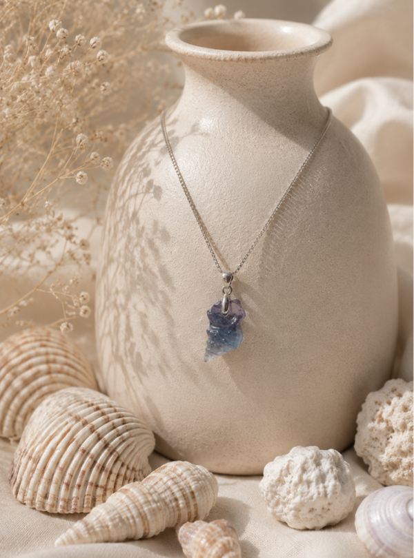 Blue Fluorite Shell Pendant s925