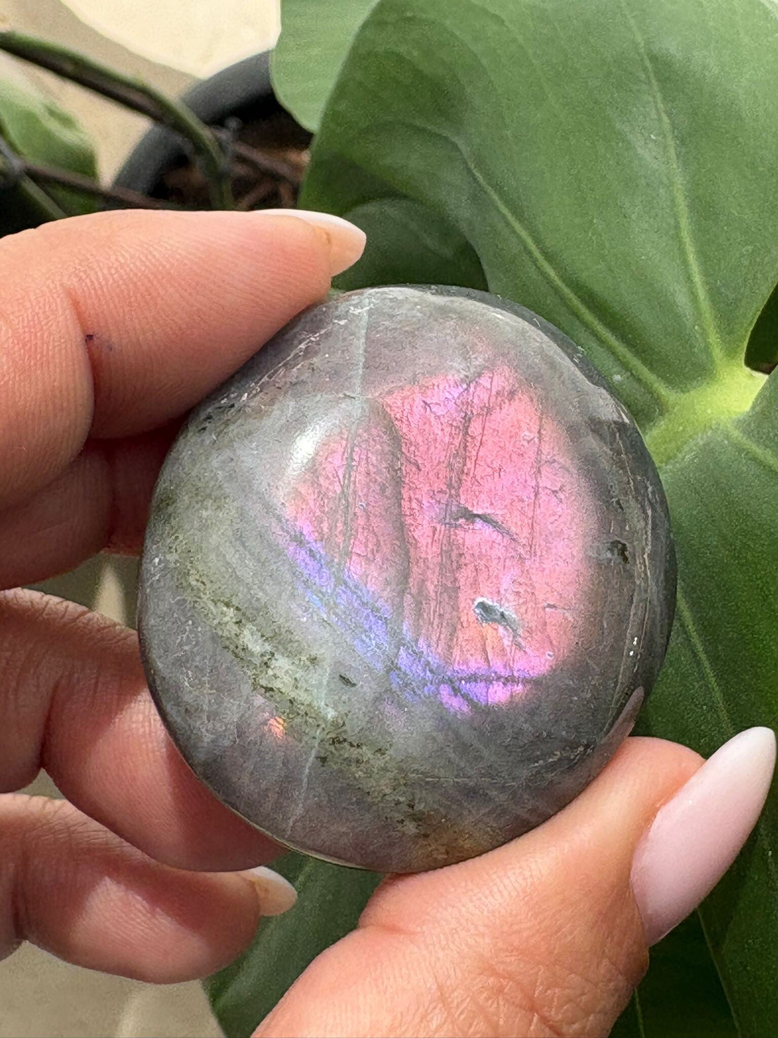 Pink labradorite palmstone