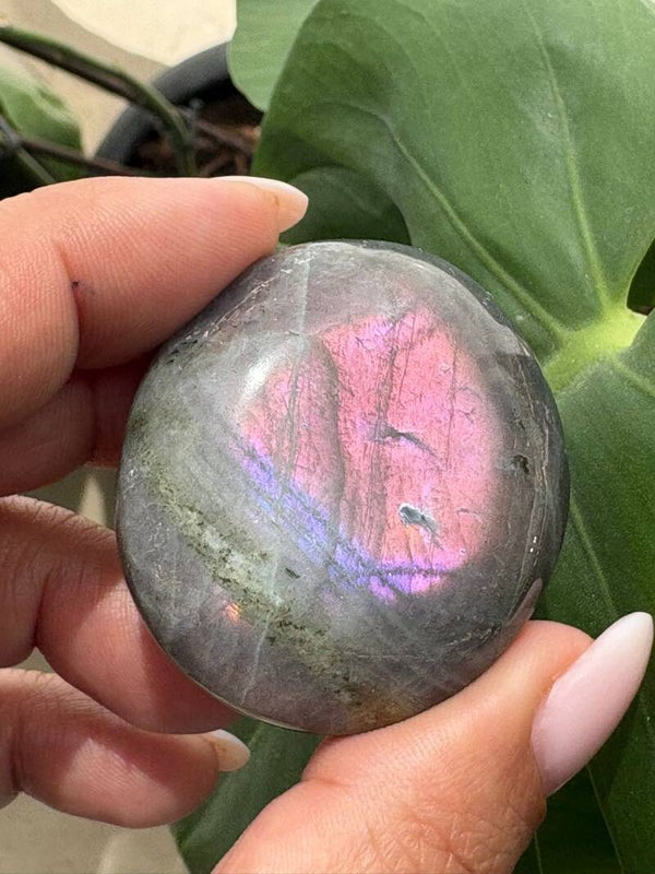Pink labradorite palmstone