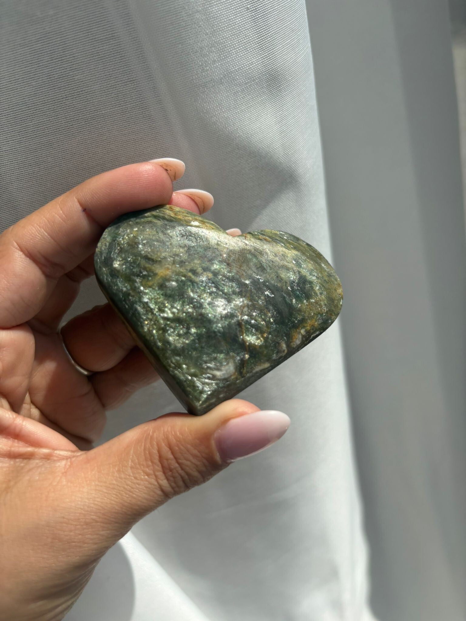 Green Mica Heart Palmstone
