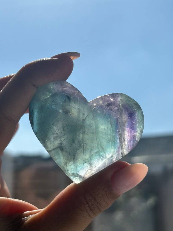 Rainbow Fluorite Heart Palmstone