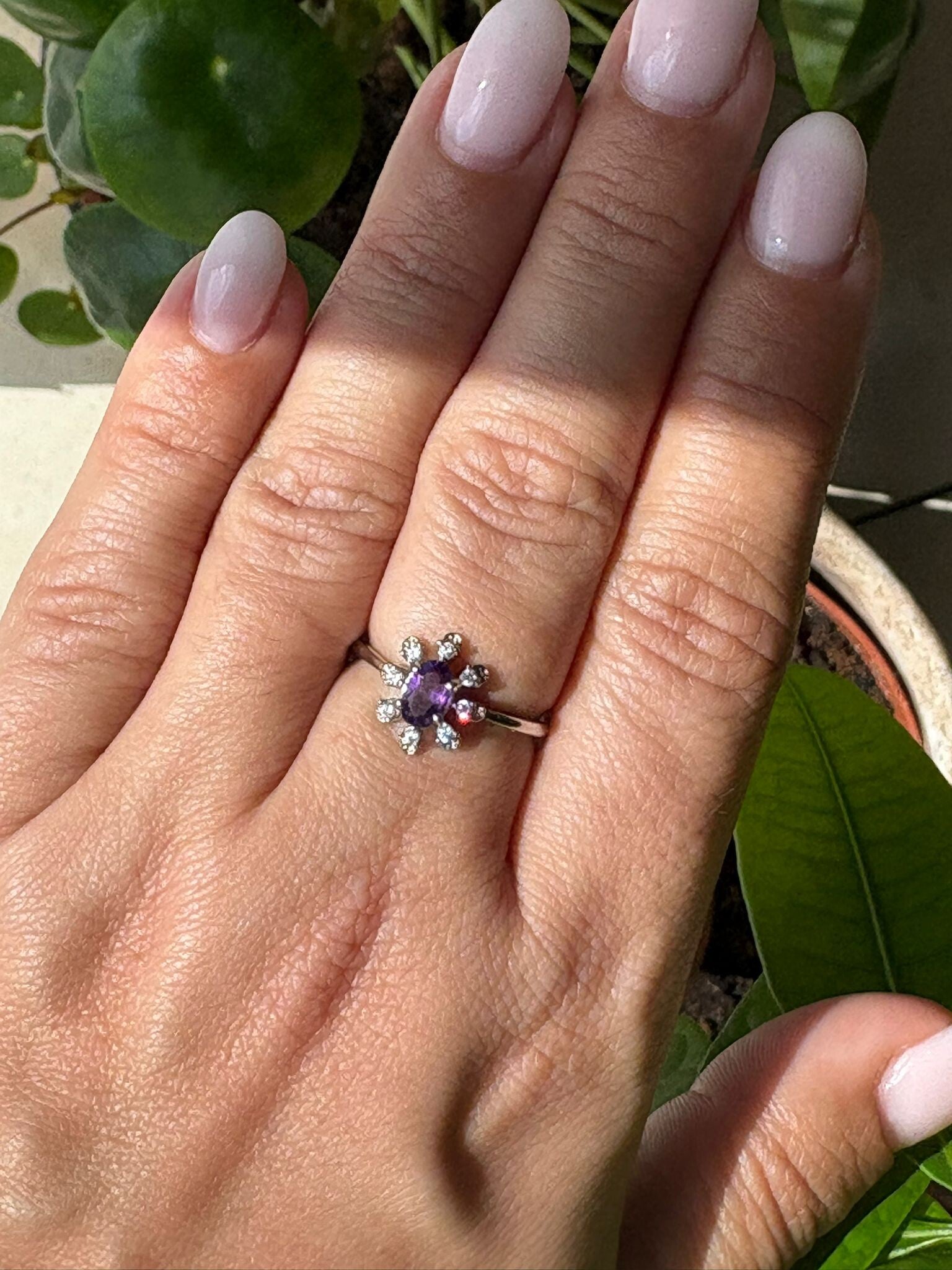 Amethist & Moissanite Ring