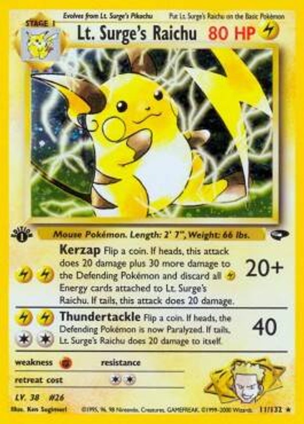 Lt. Surge's Raichu 11 1st editon