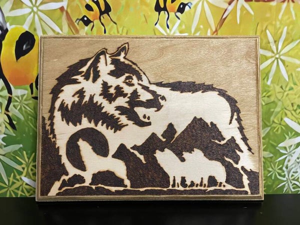 Wood Burned Wolf Hanging