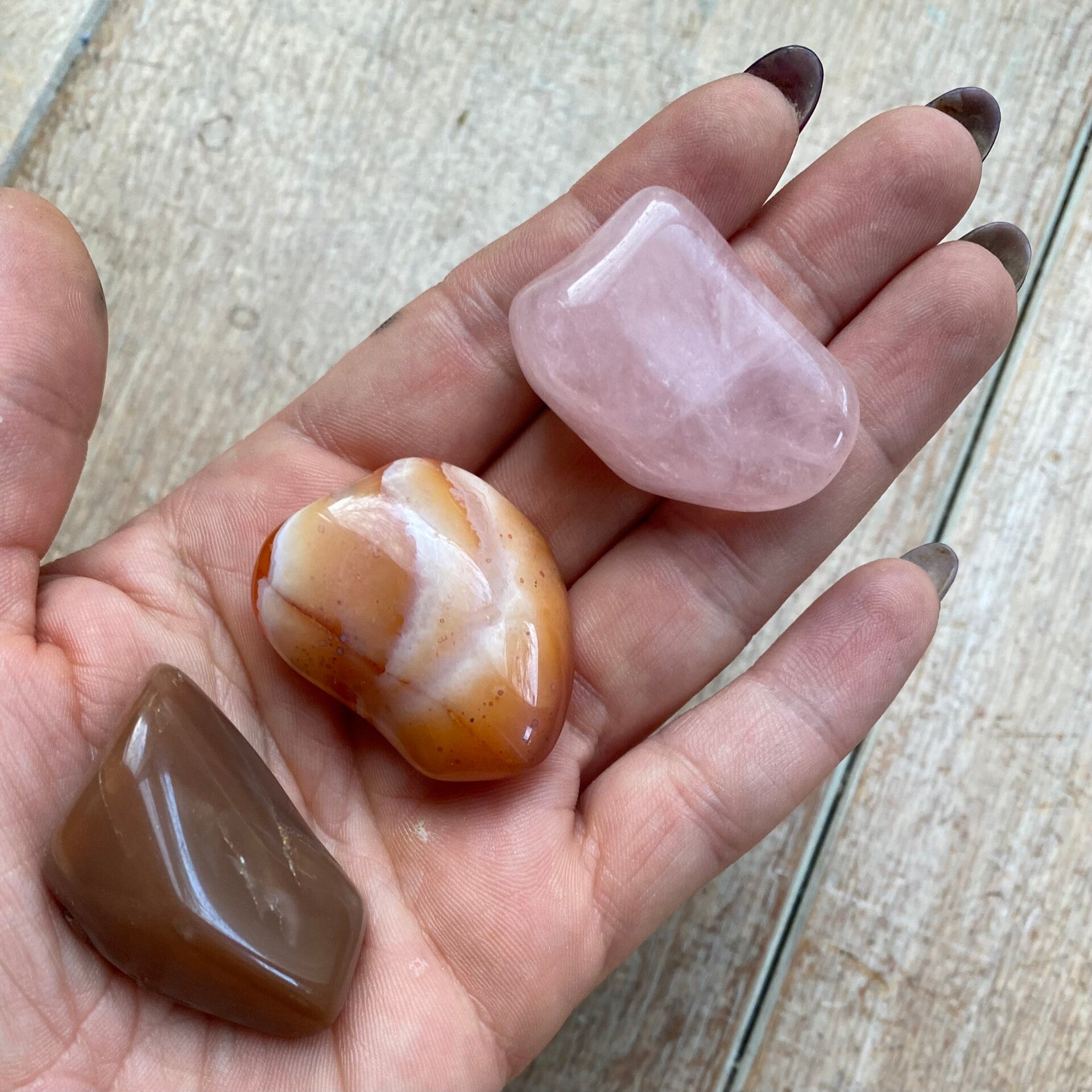 Trio Vruchtbaarheid - Maansteen - Roze Kwarts - Abrikoos Agaat