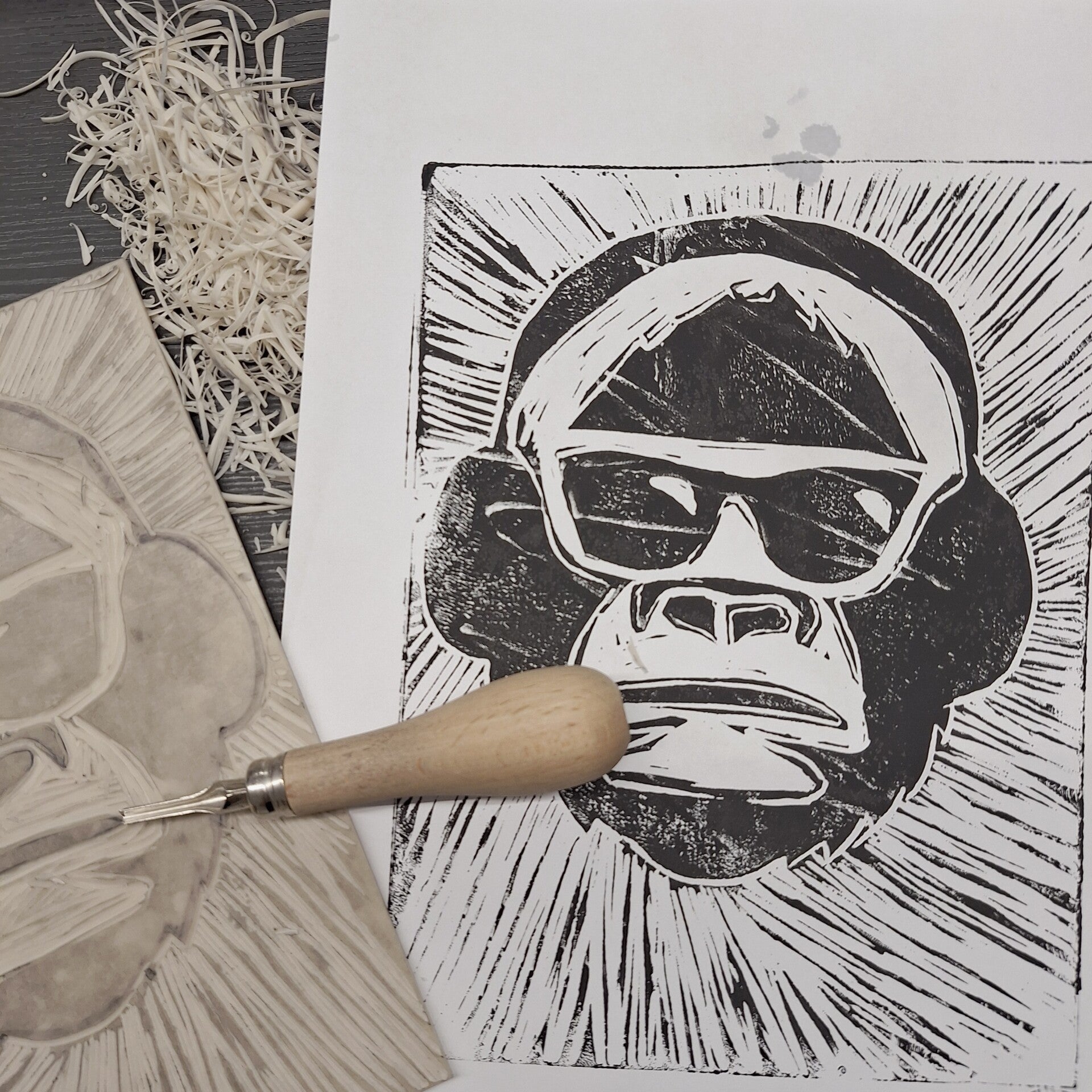 Workshop lino op papier en tote bag
