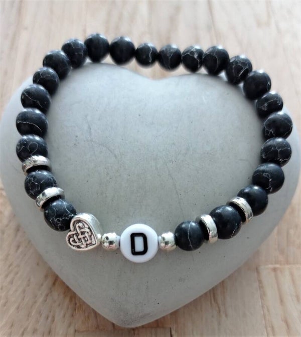 Armband Achatperlen Schwarz Personalisiert