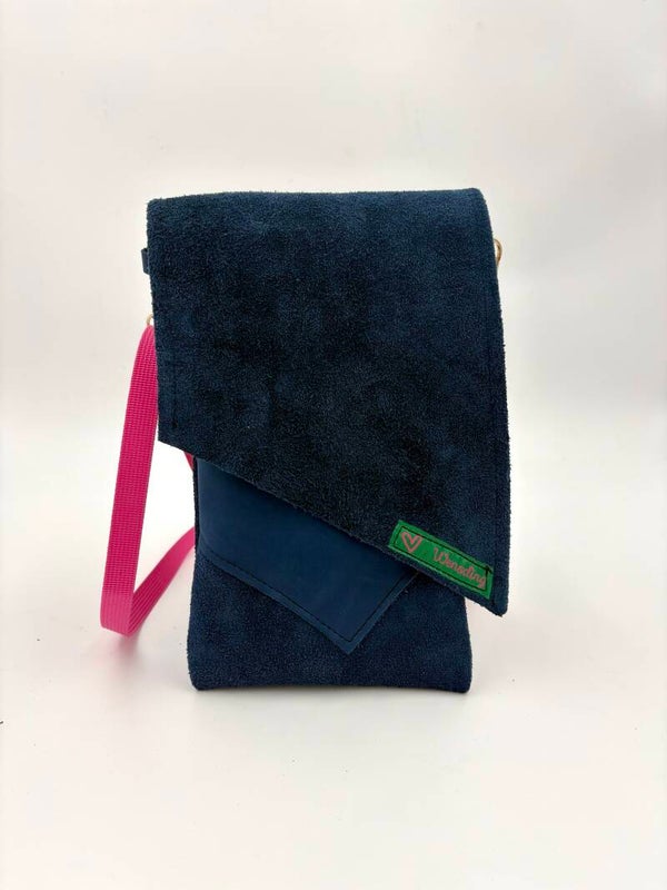 Telefoontasje donkerblauw suède leer