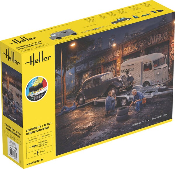 HELLER : REF : 52335 : 1:24 : FRANCE : THEME SET : Citroen HY + 15CV : Urban Barn Fin (3 Fig.) (STARTER KIT)