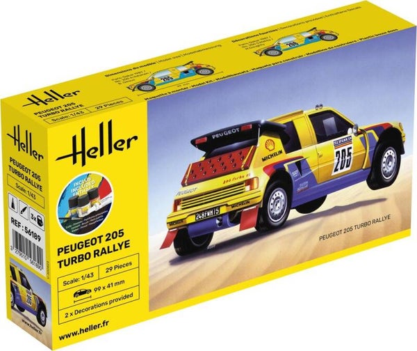 HELLER : REF : 56189 : 1:43 : FRANCE : PEUGEOT :  205 Turbo Rallye (Racing Car / Voiture de Course) (1983-1987) (STARTER KIT)