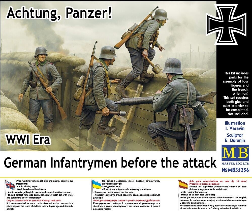 MASTER BOX LTD : REF : 35256 : 1:35 : German Infantrymen Before the Attack. (Achtung, Panzer!) (WWI) (4 Fig)