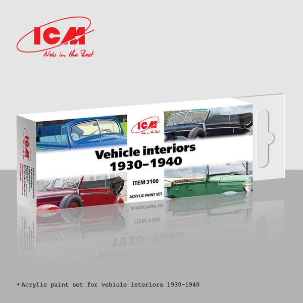 ICM : REF : 3100 : ACRYLIC PAINT SET : for WWII Vehicle Interiors (1930-1940) (6 X 12ml) (PACK)