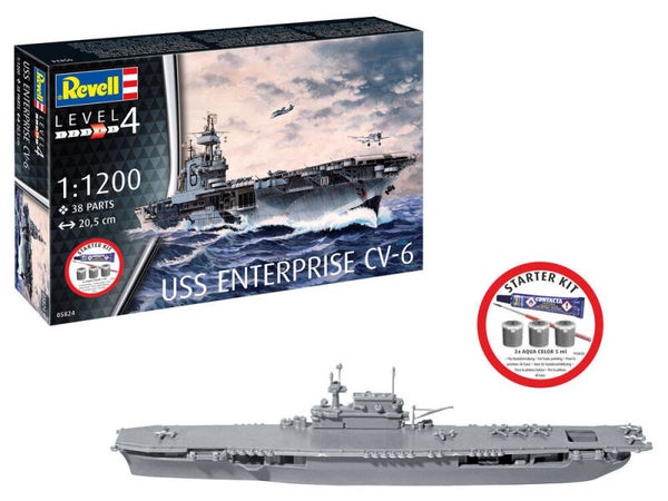 REVELL : REF : 75824 (05824): 1:1200 : STARTER KIT ADVANCED / AVANCE LEVEL 4 : US : USS Enterprise CV-6 (STARTER KIT)