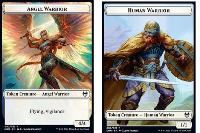 Magic : The Gathering (MTG) : Angel Warrior (W 4/4 Vigilance) / Human Warrior (W 1/1) (Kaldheim (KMH)) (Extra : 002/023) - TOKEN - FOIL