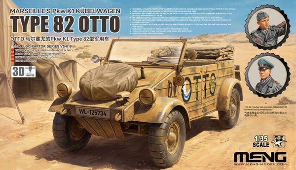 MENG MODEL : REF : VS-019 : 1:35 : German : Pkw.K1 Kübelwagen Type 82 OTTO (Marseille) (incl. 3D Printed tires and 2 Fig.)
