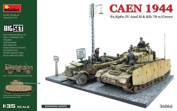 MINIART : REF : MINIART 36066 : 1:35 : DIORAMAS SERIES : German : Caen 1944 : Pz.Kpfw.IV Ausf.H & Kfz.70 w/Crews (BIG SET)