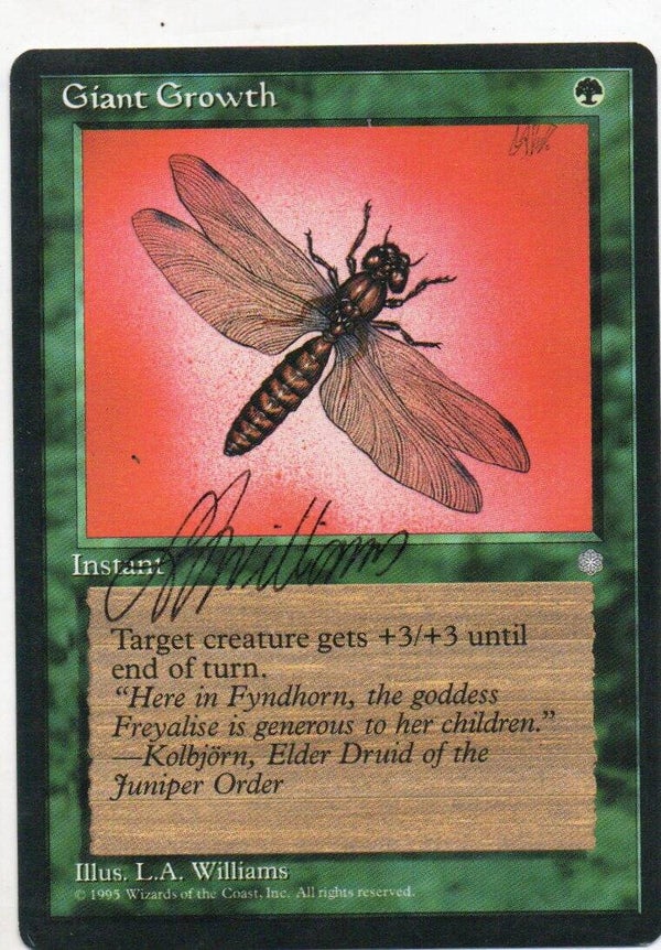Magic : The Gathering (MTG) : Giant Growth - (Ice Age) - C (SIGNED L.A. WILLIAMS)