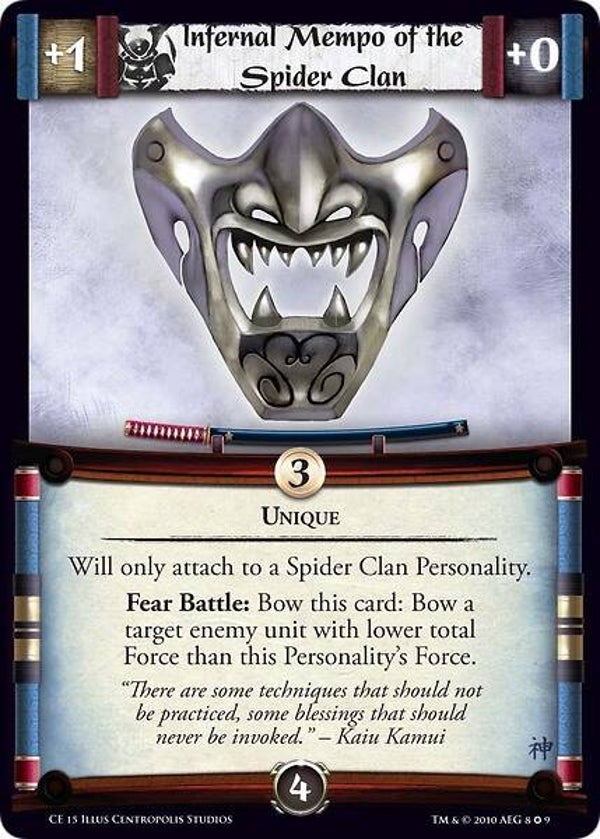 L5R : ITEM : Infernal Mempo of the Spider Clan (CE15 - 8/9 Fixed Deck)