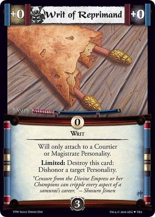 L5R : ITEM : Writ of Reprimand (Promo TPW (CE))
