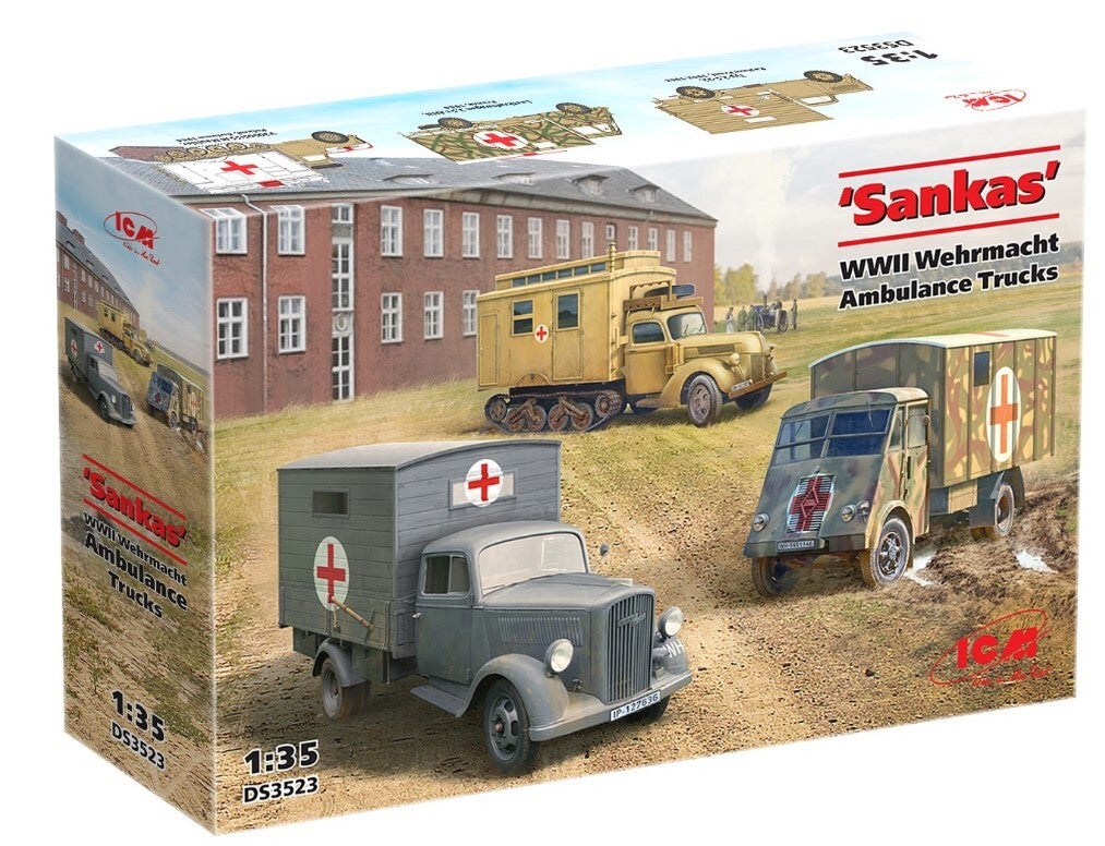 ICM : REF : DS 3523 : 1:35 : VEHICLE SET : German "'Sankas' WWII Wehrmacht Ambulance Trucks" (3)