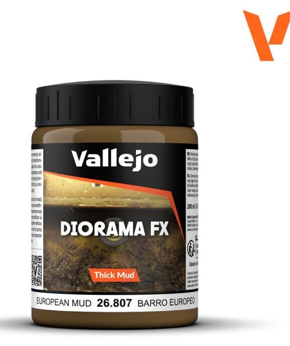 VALLEJO : REF : 26807 : DIORAMA EFFECTS : FX SERIE : THICK MUD TEXTURES : European Mud (200 ml)