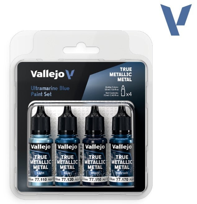 VALLEJO : REF : 77263 : TRUE METALLIC METAL (TMM) SERIE : PAINT SET : Ultramarine Blue (4 x 18 ml)