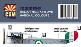 CSM : REF : CSM-D32001 : 1:32 : DECAL FOR : CSM NIEUPORT XVII (ITALIAN DECAL : NATIONAL COLORS) (WWI)