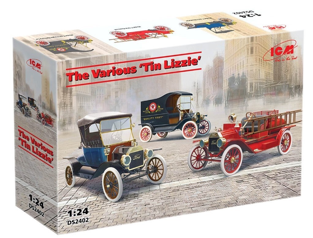 ICM : REF : DS 2402 : 1:24 : VEHICLE SET : US : The Various "Tin Lizzie" (Ford-T 3 Variants) (WWI ERA) (3)