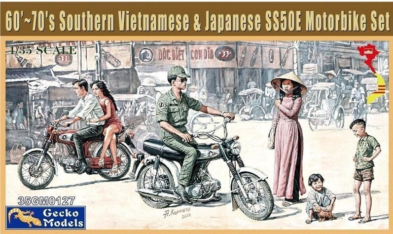 GECKO MODELS : REF : 35GM0127 : 1:35 : 60's-70's South. Vietnamese &Japanese Motorbike Set (VIETNAM ERA WAR)