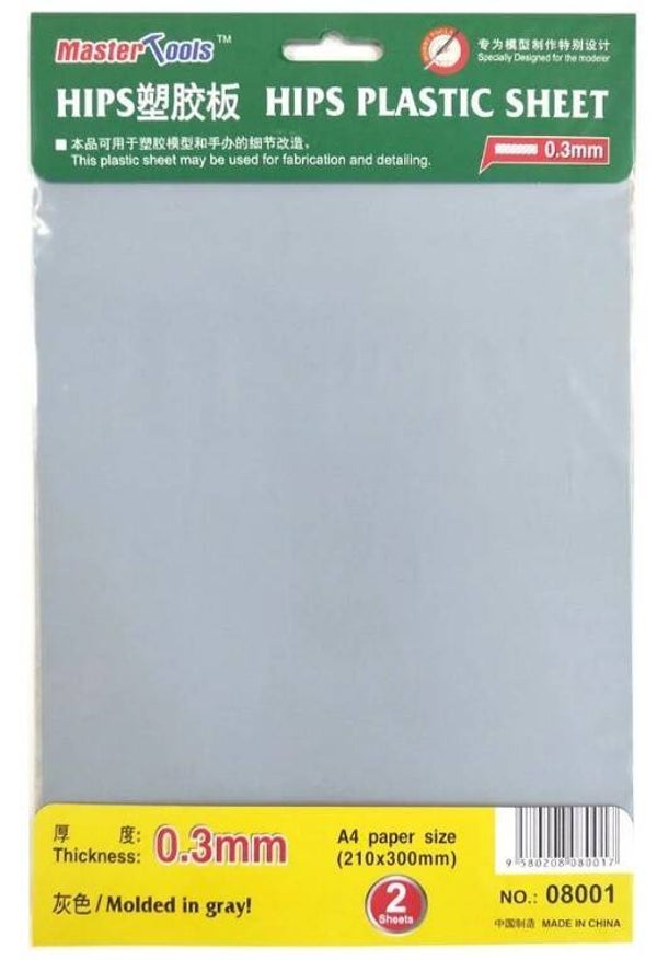 MASTER TOOLS (Trumpeter) : REF : 08001 : TOOL / OUTILLAGE : PLASTIC SHEET (HIPS) : 0,3 MM Plastic Sheet (210 mm x 300 mm) (A4) (2 Pieces)