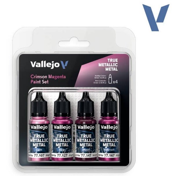 VALLEJO : REF : 77261 : TRUE METALLIC METAL (TMM) SERIE : PAINT SET : Crimson Magenta (4 x 18 ml)