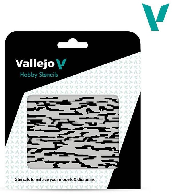 VALLEJO : REF : ST-CAM004 : Various Scales : FOR DIORAMA : STENCIL / POCHOIR : Pixelated Modern Camo