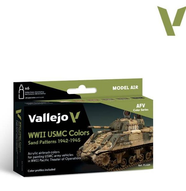 VALLEJO : REF : 71624 : MODEL AIR SERIE (AIRBRUSHING) : WWII USMC Colors Sand Patterns 1942-1945 (6) (AFV Colors Serie)
