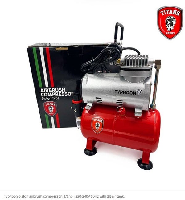 TITANS HOBBY (AMMO / COLLE 21) : REF : TTH027 : COMPRESSOR / COMPRESSEUR : Typhoon Air Compressor Piston Type, 1/6hp - 220-240V 50Hz (with air tank 3lt.)