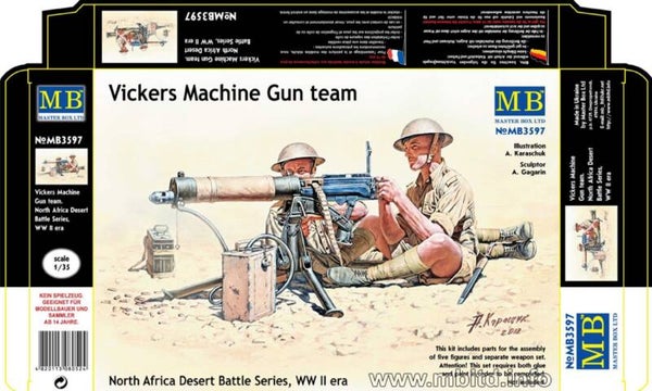 MASTER BOX LTD : REF : MB3597 : 1:35 : British Vickers Machine Gun (North Africa Desert) Team & 2 deads (4 Fig.)