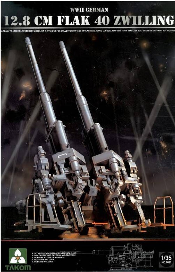 TAKOM : REF : 2023 : 1:35 : German : 12.8cm Flak 40 Zwilling (Anti-Aircraft Gun / Canon Antiaérien)