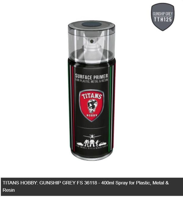 AMMO BY MIG J. : REF : TTH125 : PRIMER / APPRET (SPRAY) : TITANS HOBBY GUNSHIP GREY MATT (400 ml)