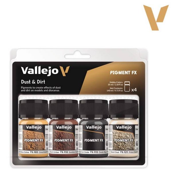 VALLEJO : REF : VAL73190 : DIORAMA EFFECTS : PIGMENT FX SET : PACK : Dust & Dirt (4)