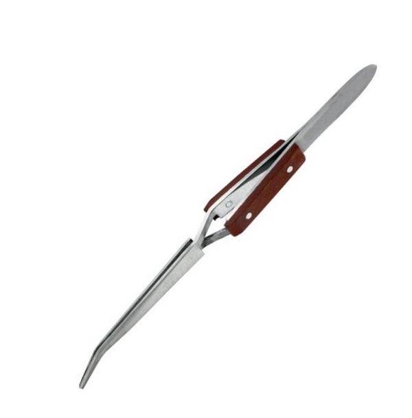 SHESTO (MODELCRAFT) : REF : PTW1128 : MATERIAL : Reverse Action Tweezers Curved Tip / Fibre Grip (160mm) (Pince à épiler à action inversée)